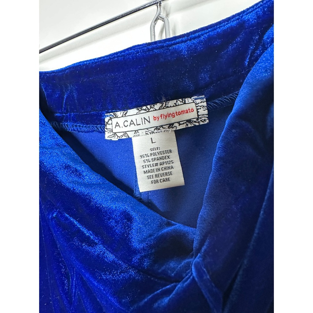 Flying Tomato Royal Blue Velvet Wide Leg Bell Bottom Pants Whimsigoth Celestial - Picture 7 of 9
